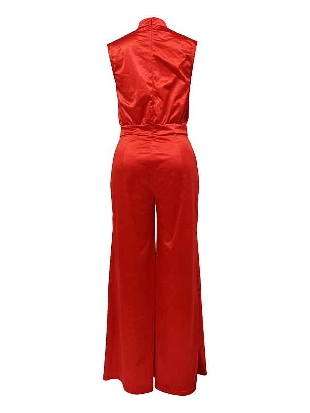 Women's Jumpsuit Pleated High Waist Solid Color Stand Collar Elegant Party Xmas Christmas Regular Fit Sleeveless Black Red Apricot S M L Fall 8 Women's Jumpsuit Pleated High Waist Solid Color Stand Collar Elegant Party Xmas Christmas Regular Fit Sleeveless Black Red Apricot S M L Fall - Image 6