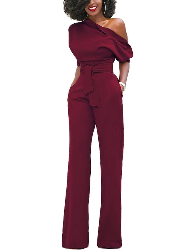 Women's Jumpsuit For Special Occasions Christmas Pocket High Waist Solid Color Cold Shoulder Business Office Work Party Xmas Regular Fit Half Sleeve Black White Yellow S M L Summer 5 Women's Jumpsuit For Special Occasions Christmas Pocket High Waist Solid Color Cold Shoulder Business Office Work Party Xmas Regular Fit Half Sleeve Black White Yellow S M L Summer - Image 3