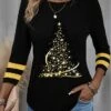 Women's T Shirt Tee Christmas Shirt Black Christmas Tree Print Long Sleeve Party Christmas Weekend Basic Print Christmas Round Neck Regular Fit Painting Spring &Fall -Cheap Women Clothing Store aesvhd1693480297333