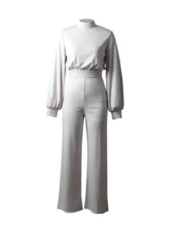 Women's Jumpsuit High Waist Solid Color Stand Collar Streetwear Xmas Office Christmas Regular Fit Long Sleeve Lantern Sleeve Black White Yellow S M L Fall -Cheap Women Clothing Store afwiet1695347355170