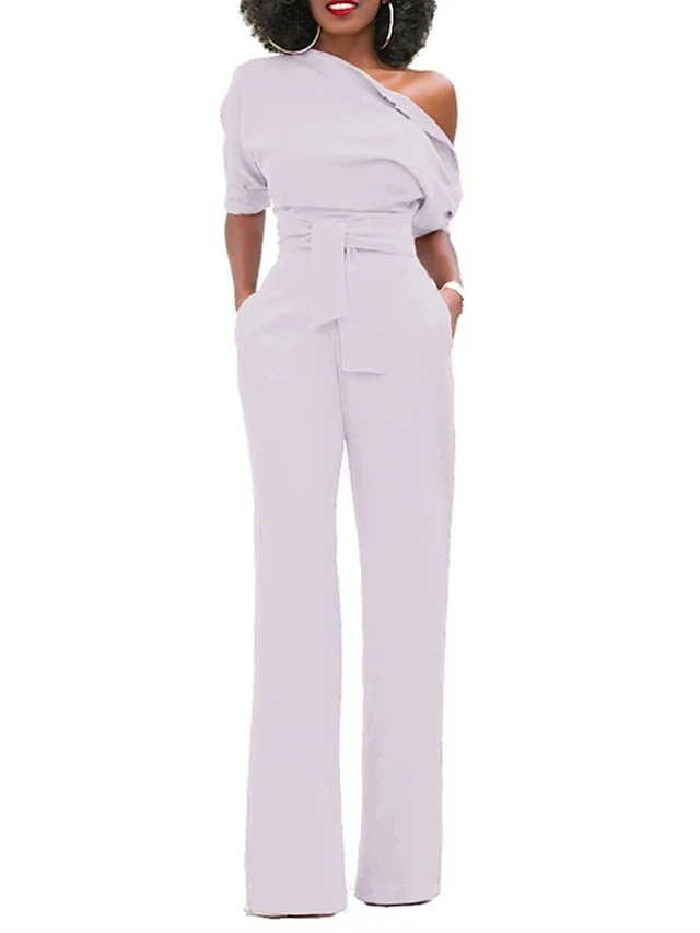 Jumpsuits For Women Dressy Pocket High Waist Solid Color One Shoulder Elegant Xmas Party Christmas Street Regular Fit Half Sleeve Black Blue Yellow S M L Fall Winter Summer 20 Jumpsuits For Women Dressy Pocket High Waist Solid Color One Shoulder Elegant Xmas Party Christmas Street Regular Fit Half Sleeve Black Blue Yellow S M L Fall Winter Summer - Image 18