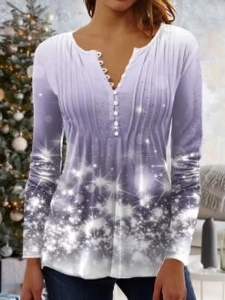 Women's Shirt Blouse Christmas Shirt Maroon Wine Red Black Plaid Snowman Deer Button Print 3/4 Length Sleeve Christmas Weekend Streetwear Casual Print Round Neck Regular Fit -Cheap Women Clothing Store aheqyw1666438001748 1