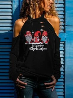 Women's T Shirt Tee Christmas Shirt Black Wine Peach Santa Claus Snowman Snowflake Patchwork Cut Out Cold Shoulder Long Sleeve Christmas Gift Christmas Round Neck Loose Fit Floral Cold Shoulder 18 Women's T Shirt Tee Christmas Shirt Black Wine Peach Santa Claus Snowman Snowflake Patchwork Cut Out Cold Shoulder Long Sleeve Christmas Gift Christmas Round Neck Loose Fit Floral Cold Shoulder -Cheap Women Clothing Store ajsqws1635841582243