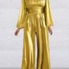 Women‘s Jumpsuit Sparkly Solid Color Stand Collar Elegant Christmas Wedding Party Xmas Wide Leg Regular Fit Long Sleeve Pink Gold S M L All Seasons -Cheap Women Clothing Store alrgbj1694518381032