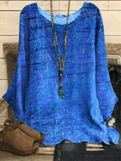 Women's Tunic Yellow Red Blue Tie Dye Striped Print Long Sleeve Daily Going Out Weekend Christmas Round Neck Regular Fit Dolman Sleeve Spring Fall Fall & Winter -Cheap Women Clothing Store amrsbw1650953915600