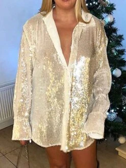 Women's Shirt Blouse Silver Blue Green Sparkly Sequins Long Sleeve Party Christmas Fashion Shirt Collar Regular Fit Spring &Fall 17 Women's Shirt Blouse Silver Blue Green Sparkly Sequins Long Sleeve Party Christmas Fashion Shirt Collar Regular Fit Spring &Fall -Cheap Women Clothing Store arrdmc1697193539901