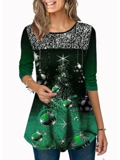 Women's T Shirt Tee Tunic Green Black Blue Graphic Christmas Tree Print Long Sleeve Christmas Weekend Christmas Round Neck Long 3D Printed Painting S 24 Women's T Shirt Tee Tunic Green Black Blue Graphic Christmas Tree Print Long Sleeve Christmas Weekend Christmas Round Neck Long 3D Printed Painting S -Cheap Women Clothing Store arvqrr1632734697476
