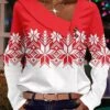Women's Shirt Blouse Christmas Shirt Yellow Pink Red Snowflake Button Print Long Sleeve Christmas Casual Festival / Holiday V Neck Regular Fit Spring &Fall -Cheap Women Clothing Store awlfxj1695035983042