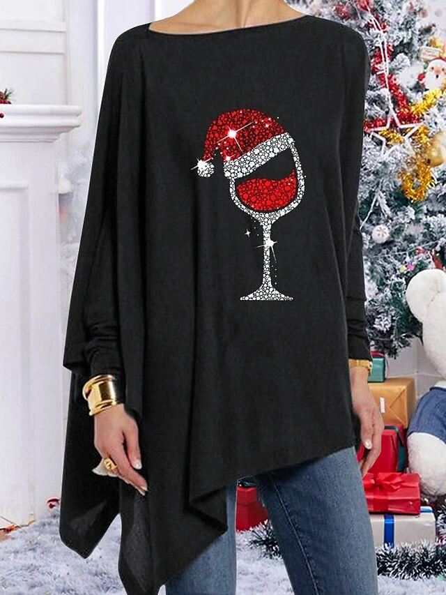 Women's T Shirt Tee Christmas Shirt Black Plain Patchwork Long Sleeve Christmas Daily Christmas Off Shoulder Loose Fit Cold Shoulder Fall & Winter 3 Women's T Shirt Tee Christmas Shirt Black Plain Patchwork Long Sleeve Christmas Daily Christmas Off Shoulder Loose Fit Cold Shoulder Fall & Winter