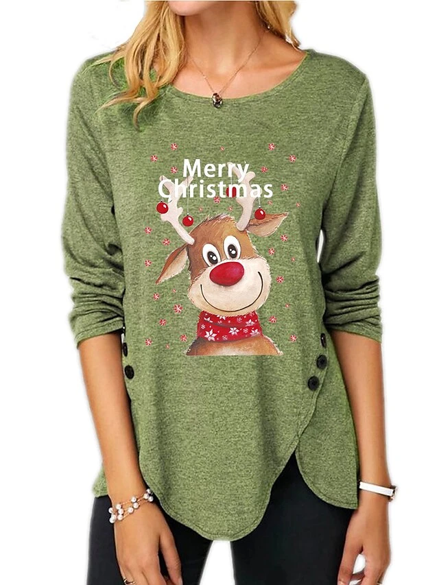 Women's T Shirt Tee Text Reindeer Christmas Tree Gift Weekend Abstract Painting T Shirt Tee Long Sleeve Button Print Round Neck Basic Essential Green Black Blue S 3 Women's T Shirt Tee Text Reindeer Christmas Tree Gift Weekend Abstract Painting T Shirt Tee Long Sleeve Button Print Round Neck Basic Essential Green Black Blue S