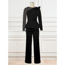 Women's Jumpsuit Solid Color One Shoulder Elegant Wedding Cocktail Party Christmas Regular Fit Long Sleeve Black White S M L Spring 29 Women's Jumpsuit Solid Color One Shoulder Elegant Wedding Cocktail Party Christmas Regular Fit Long Sleeve Black White S M L Spring -Cheap Women Clothing Store bdncvl1676873577544