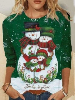 Women's T Shirt Tee Christmas Shirt Black-T1 Snowman Reindeer Santa's Helper Print Long Sleeve Christmas Weekend Basic Print Christmas Round Neck Regular Fit Painting -Cheap Women Clothing Store bfrilj1666411590462