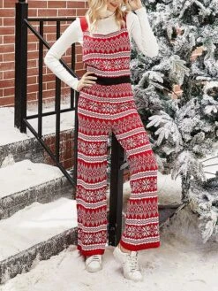 Women's Romper Patchwork Geometric Square Neck Active Christmas Xmas Straight Slim Sleeveless Sleeveless Red Green S M L Fall -Cheap Women Clothing Store bhiqfu1695281561287