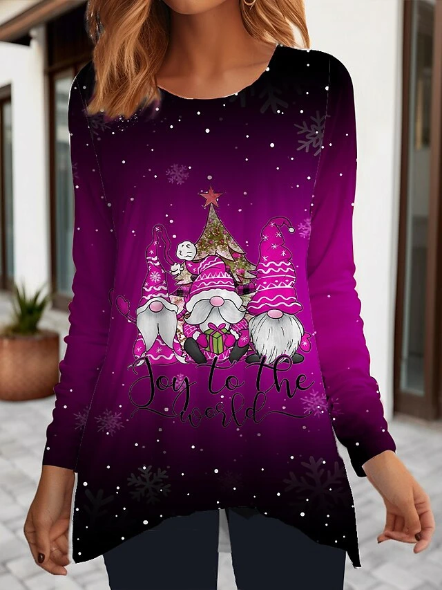 Women's T Shirt Tee Christmas Shirt Yellow Red Blue Santa's Helper Flowing Tunic Print Long Sleeve Christmas Weekend Festival / Holiday Round Neck Regular Fit Painting Spring &Fall 4 Women's T Shirt Tee Christmas Shirt Yellow Red Blue Santa's Helper Flowing Tunic Print Long Sleeve Christmas Weekend Festival / Holiday Round Neck Regular Fit Painting Spring &Fall - Image 2