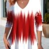 Women's T Shirt Tee Christmas Shirt Red Color Block Print Long Sleeve Daily Weekend Basic Christmas V Neck Regular Fit Painting Spring &Fall