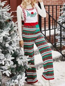 Women's Overall Pocket Print Geometric Square Neck Holiday Christmas Daily Xmas Regular Fit Sleeveless Red Green S M L Fall -Cheap Women Clothing Store bnawit1695347194997