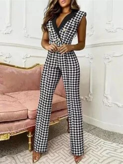 Women's Jumpsuit Button Print Print Shirt Collar Elegant Xmas Party Christmas Vacation Regular Fit Sleeveless Blue White Black S M L Spring -Cheap Women Clothing Store btwlby1644385720934