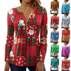Women's Shirt Blouse Christmas Shirt Maroon Wine Red Black Plaid Snowman Deer Button Print Long Sleeve Christmas Casual Holiday Christmas Round Neck Regular Fit Spring Fall 41 Women's Shirt Blouse Christmas Shirt Maroon Wine Red Black Plaid Snowman Deer Button Print Long Sleeve Christmas Casual Holiday Christmas Round Neck Regular Fit Spring Fall -Cheap Women Clothing Store bwjlwe1667474451157