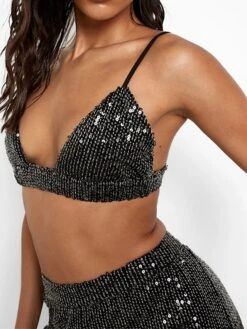 Women's Shirt Bra Pants Sets Black Red Green Sparkly Sequins Long Sleeve Party Christmas Metallic Shirt Collar Regular Fit Spring &Fall -Cheap Women Clothing Store bybmjw1696741525219