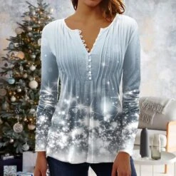 Women's Shirt Blouse Christmas Shirt Maroon Wine Red Black Plaid Snowman Deer Button Print Long Sleeve Christmas Casual Holiday Christmas Round Neck Regular Fit Spring Fall 34 Women's Shirt Blouse Christmas Shirt Maroon Wine Red Black Plaid Snowman Deer Button Print Long Sleeve Christmas Casual Holiday Christmas Round Neck Regular Fit Spring Fall -Cheap Women Clothing Store cbognz1666437999998