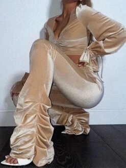 Women's Crop Top Pants Sets Christmas Shirt Velvet Black Pink Khaki Solid Color Ruched Drawstring Long Sleeve Party Casual Streetwear Christmas V Neck Regular Fit Spring &Fall 17 Women's Crop Top Pants Sets Christmas Shirt Velvet Black Pink Khaki Solid Color Ruched Drawstring Long Sleeve Party Casual Streetwear Christmas V Neck Regular Fit Spring &Fall -Cheap Women Clothing Store cennxa1693825476104