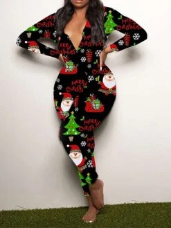 Women's Jumpsuit Print Geometric V Neck Active Xmas Home Christmas Regular Fit Long Sleeve White-1 Blue-3 Khaki-7 S M L Fall -Cheap Women Clothing Store cfzpzn1695792448365