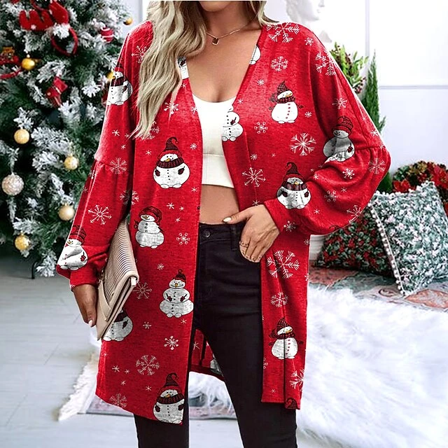 Women's Shirt Shrugs Christmas Shirt Christmas Tree Red Snowman Black Snowman Santa Claus Snowman Christmas Tree Print Long Sleeve Christmas Casual Streetwear V Neck 3 Women's Shirt Shrugs Christmas Shirt Christmas Tree Red Snowman Black Snowman Santa Claus Snowman Christmas Tree Print Long Sleeve Christmas Casual Streetwear V Neck