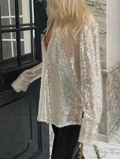 Women's Shirt Blouse Silver Blue Green Sparkly Sequins Long Sleeve Party Christmas Fashion Shirt Collar Regular Fit Spring &Fall 19 Women's Shirt Blouse Silver Blue Green Sparkly Sequins Long Sleeve Party Christmas Fashion Shirt Collar Regular Fit Spring &Fall -Cheap Women Clothing Store cnldol1697193541089