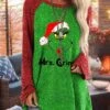 Women's T Shirt Tee Christmas Shirt Green Gray Graphic Grinch Ugly Christmas Print Long Sleeve Christmas Weekend Basic Christmas Round Neck Regular Fit Painting Fall & Winter -Cheap Women Clothing Store crcfep1666267607369