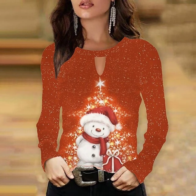 Women's Shirt Blouse Christmas Shirt Yellow Blue Purple Snowman Christmas Tree Print Long Sleeve Christmas Streetwear Casual Print Round Neck Regular Fit 3 Women's Shirt Blouse Christmas Shirt Yellow Blue Purple Snowman Christmas Tree Print Long Sleeve Christmas Streetwear Casual Print Round Neck Regular Fit