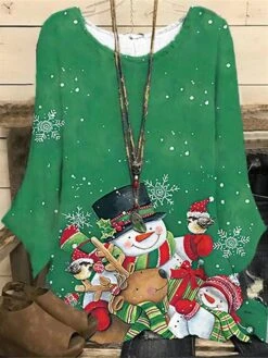 Women‘s Plus Size Christmas Tops Pullover Sweatshirt Hoodie Sweatshirt Tree Deer Print Long Sleeve Crewneck Casual Daily Polyester Fall Winter Green Dark Red / Sunflower -Cheap Women Clothing Store csctql1664183438854