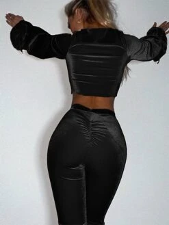 Women's Crop Top Pants Sets Christmas Shirt Velvet Black Pink Khaki Solid Color Ruched Drawstring Long Sleeve Party Casual Streetwear Christmas V Neck Regular Fit Spring &Fall 21 Women's Crop Top Pants Sets Christmas Shirt Velvet Black Pink Khaki Solid Color Ruched Drawstring Long Sleeve Party Casual Streetwear Christmas V Neck Regular Fit Spring &Fall -Cheap Women Clothing Store cwaxrx1693825477895