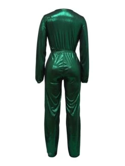 Women's Jumpsuit High Christmas Waist Solid Color V Neck Streetwear Party Xmas Street Regular Fit Long Sleeve Gold Green S M L Fall -Cheap Women Clothing Store czeavn1695281840135