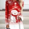 Women's T Shirt Tee Christmas Shirt Red Snowman Snowflake Print Long Sleeve Gift Casual Weekend Basic Print Christmas Round Neck Regular Fit Painting Fall & Winter -Cheap Women Clothing Store dcuyfd1636365523817