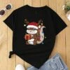 Women's T Shirt Tee Christmas Shirt Black Animal Print Short Sleeve Christmas Weekend Festival / Holiday Christmas Round Neck Regular Fit Painting Summer -Cheap Women Clothing Store ddgyqg1695362166280