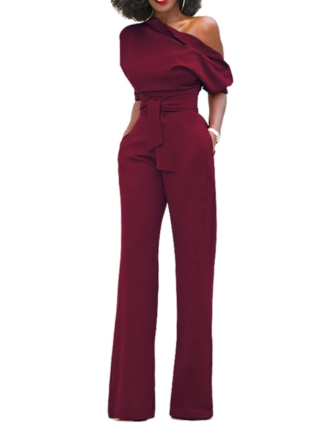 Jumpsuits For Women Dressy Pocket High Waist Solid Color One Shoulder Elegant Xmas Party Christmas Street Regular Fit Half Sleeve Black Blue Yellow S M L Fall Winter Summer 16 Jumpsuits For Women Dressy Pocket High Waist Solid Color One Shoulder Elegant Xmas Party Christmas Street Regular Fit Half Sleeve Black Blue Yellow S M L Fall Winter Summer - Image 14