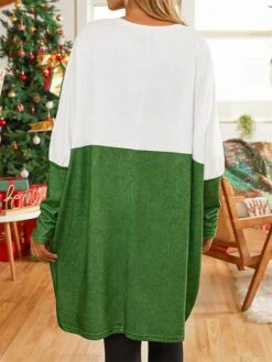 Women's T Shirt Tee Christmas Shirt Green Color Block Letter Pocket Print Long Sleeve Christmas Weekend Festival / Holiday Christmas Round Neck Regular Fit Painting Spring &Fall -Cheap Women Clothing Store dfpapj1695379555931