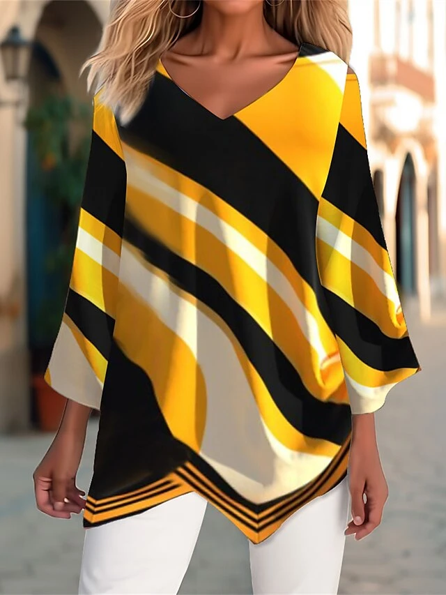 Women's T Shirt Tee Christmas Shirt Yellow Red Purple Graphic Christmas Tree Asymmetrical Print Long Sleeve Party Daily Weekend Fashion Christmas V Neck Regular Fit Painting Spring &Fall 5 Women's T Shirt Tee Christmas Shirt Yellow Red Purple Graphic Christmas Tree Asymmetrical Print Long Sleeve Party Daily Weekend Fashion Christmas V Neck Regular Fit Painting Spring &Fall - Image 3