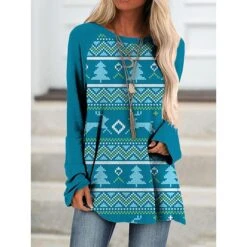 Women's Shirt Christmas Shirt Light Green Royal Blue Blue Christmas Tree Snowflake Ugly Christmas Print Long Sleeve Christmas Weekend Streetwear Casual Christmas Round Neck Regular Fit 11 Women's Shirt Christmas Shirt Light Green Royal Blue Blue Christmas Tree Snowflake Ugly Christmas Print Long Sleeve Christmas Weekend Streetwear Casual Christmas Round Neck Regular Fit -Cheap Women Clothing Store dfwxex1666078627209