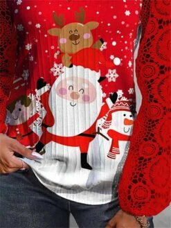 Women's Shirt Blouse Christmas Shirt White Wine Red Snowman Snowflake Deer Lace Print Long Sleeve Christmas Casual Festival / Holiday V Neck Regular Fit Spring &Fall -Cheap Women Clothing Store dgjiam1695639272699