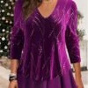 Women's Blouse Christmas Shirt Velvet Purple Striped Sparkly Print Long Sleeve Party Christmas Casual Fashion Festival / Holiday V Neck Regular Fit Fall & Winter 2 Women's Blouse Christmas Shirt Velvet Purple Striped Sparkly Print Long Sleeve Party Christmas Casual Fashion Festival / Holiday V Neck Regular Fit Fall & Winter -Cheap Women Clothing Store divocn1697193580590