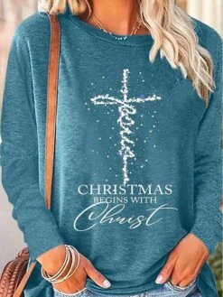 Women's T Shirt Tee Christmas Shirt Black Pink Blue Letter Print Long Sleeve Christmas Weekend Festival / Holiday Christmas Round Neck Regular Fit Painting Spring &Fall 10 Women's T Shirt Tee Christmas Shirt Black Pink Blue Letter Print Long Sleeve Christmas Weekend Festival / Holiday Christmas Round Neck Regular Fit Painting Spring &Fall -Cheap Women Clothing Store dkrxtq1695378036621