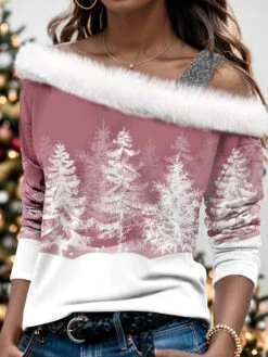 Women's Shirt Blouse Christmas Shirt Pink Blue Purple Graphic Print Long Sleeve Party Christmas Casual Festival / Holiday Fur Collar Regular Fit Fall & Winter 10 Women's Shirt Blouse Christmas Shirt Pink Blue Purple Graphic Print Long Sleeve Party Christmas Casual Festival / Holiday Fur Collar Regular Fit Fall & Winter -Cheap Women Clothing Store dlntgr1697451995017