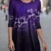 Women's T Shirt Tee Christmas Shirt Red Blue Purple Reindeer Flowing Tunic Print Long Sleeve Christmas Weekend Festival / Holiday Christmas Round Neck Regular Fit Painting Spring &Fall