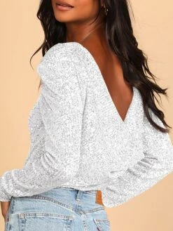 Women's Bodysuit High Waist Sequin Solid Color Crew Neck Dressy Party Christmas Wedding Xmas Streetwear Daily Going Out Regular Fit Long Sleeve Silver Black Pink S M L Summer Fall -Cheap Women Clothing Store dnxkxp1690352960764