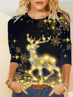 Women's T Shirt Tee Christmas Tree Color Block Festival Winter Spring &Fall Fall & Winter -Cheap Women Clothing Store dphnyw1691478904996