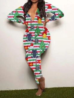 Women's Jumpsuit Print Geometric V Neck Active Xmas Home Christmas Regular Fit Long Sleeve White-1 Blue-3 Khaki-7 S M L Fall -Cheap Women Clothing Store dylxuq1695792451445