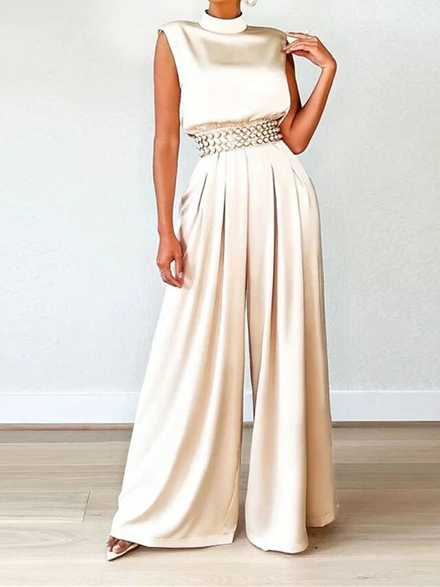 Women's Jumpsuit Pleated High Waist Solid Color Stand Collar Elegant Party Xmas Christmas Regular Fit Sleeveless Black Red Apricot S M L Fall 14 Women's Jumpsuit Pleated High Waist Solid Color Stand Collar Elegant Party Xmas Christmas Regular Fit Sleeveless Black Red Apricot S M L Fall - Image 12