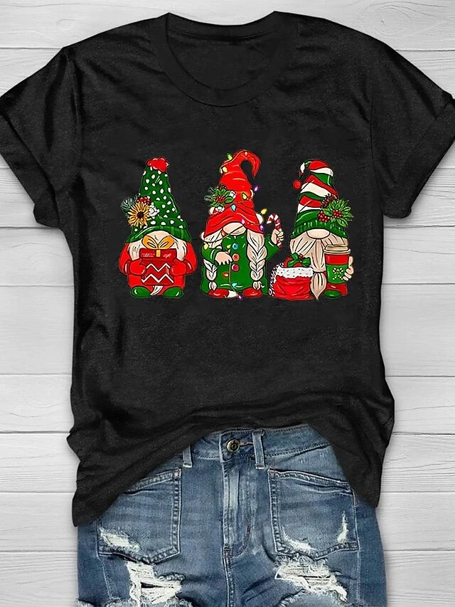 Women's T Shirt Tee Christmas Shirt Black Green Snowman Santa's Helper Print Short Sleeve Christmas Weekend Festival / Holiday Round Neck Regular Fit Painting Summer 3 Women's T Shirt Tee Christmas Shirt Black Green Snowman Santa's Helper Print Short Sleeve Christmas Weekend Festival / Holiday Round Neck Regular Fit Painting Summer