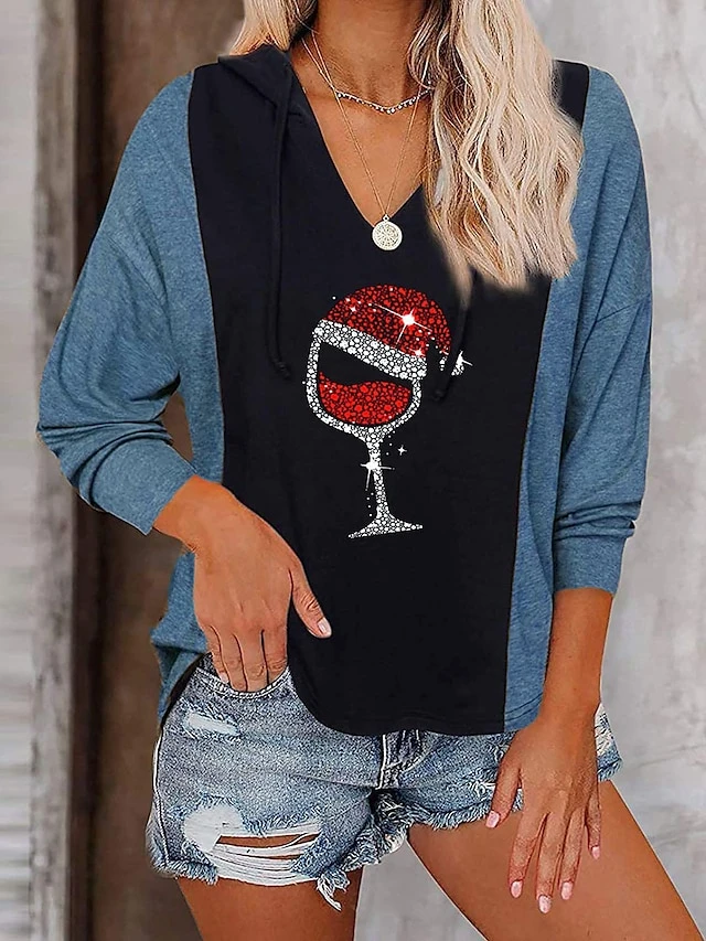 Women's Blouse Hoodie Christmas Shirt Wine Red Blue Plaid Color Block Patchwork Print Long Sleeve Party Christmas Casual Casual Hooded Regular Fit Fall & Winter 7 Women's Blouse Hoodie Christmas Shirt Wine Red Blue Plaid Color Block Patchwork Print Long Sleeve Party Christmas Casual Casual Hooded Regular Fit Fall & Winter - Image 5